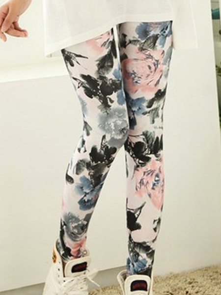 

Floral Cotton Blends Casual Leggings, Gray, Leggings