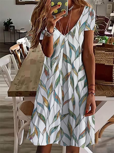 

Plus size Printed Casual Short Sleeve Dress, As picture, Mini Dresses