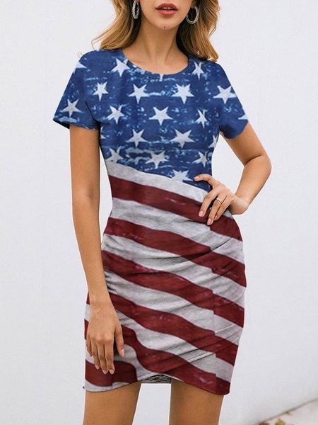 

Regular Fit Short Sleeve Knit Dress, Blue, Dresses