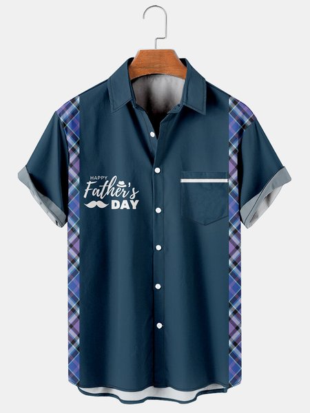 

Mens Father's Day Print Casual Breathable Short Sleeve Shirt, Blue, Men's Floral shirt