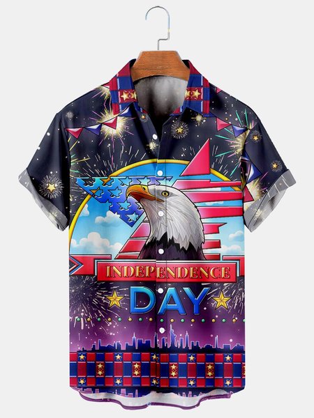 

Men's Printed Casual Short Sleeve Hawaiian Shirt, Blue, Men's Floral shirt