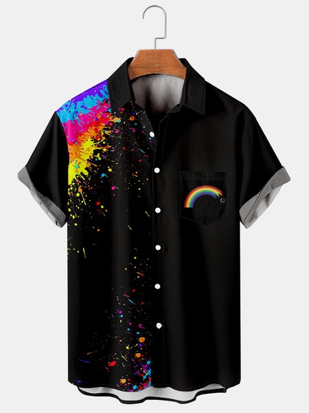 

Mens LGBT Art Print Casual Breathable Short Sleeve Shirt, Black, Men's Floral shirt