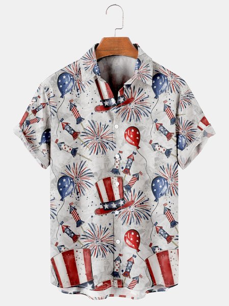 Men's Printed Casual Short Sleeve Hawaiian Shirt, White-gray, Men's Floral shirt