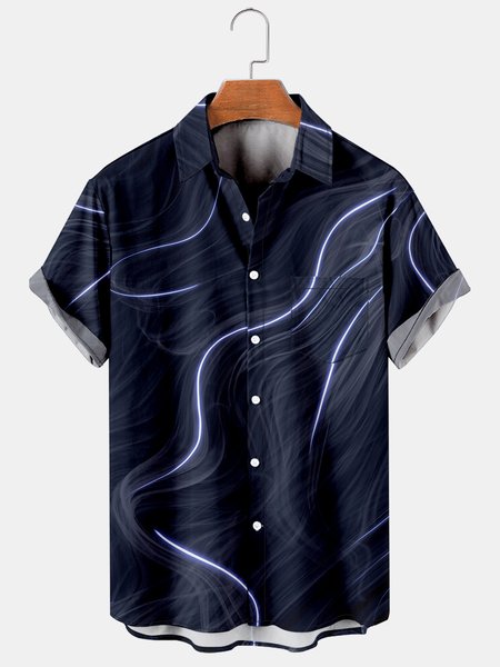 

Men's Printed Casual Breathable Hawaiian Short Sleeve Shirt, Black, Men's Floral shirt
