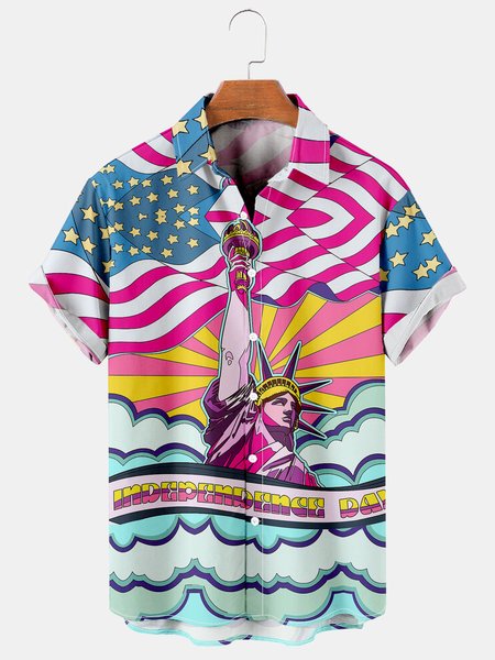 

Men's Printed Casual Short Sleeve Hawaiian Shirt, Red, Men's Floral shirt