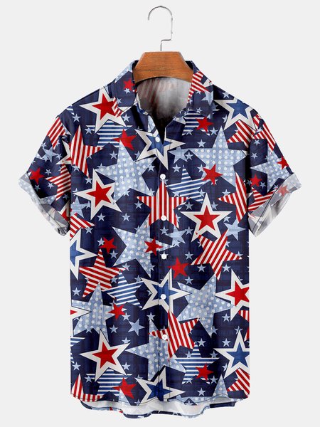

Men's Printed Casual Short Sleeve Hawaiian Shirt, Blue, Men's Floral shirt