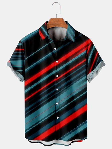 

Men's Geometric Print Casual Fabric Fashion Hawaiian Lapel Short Sleeve Shirt, Black, Men's Floral shirt