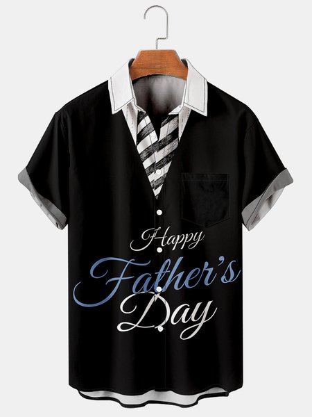 

Mens Father's Day Print Casual Breathable Short Sleeve Shirt, Black, Men's Floral shirt