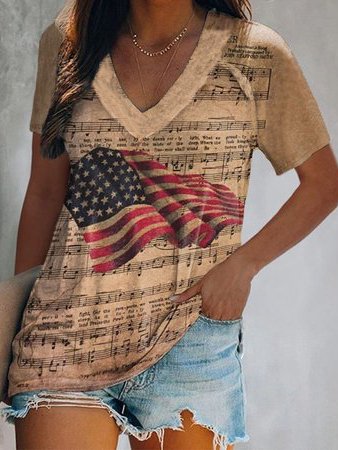 

Loosen Flag Raglan Sleeve Short Sleeve Tops, Yellow brown, T-Shirts