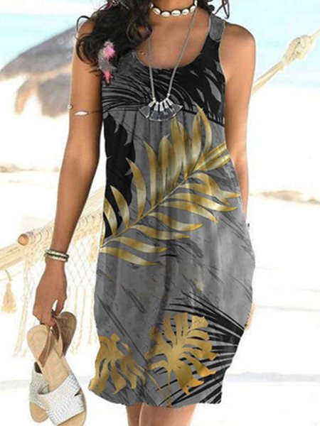 

Floral Loosen Vacation Short Sleeve Knit Dress, Black, Dresses