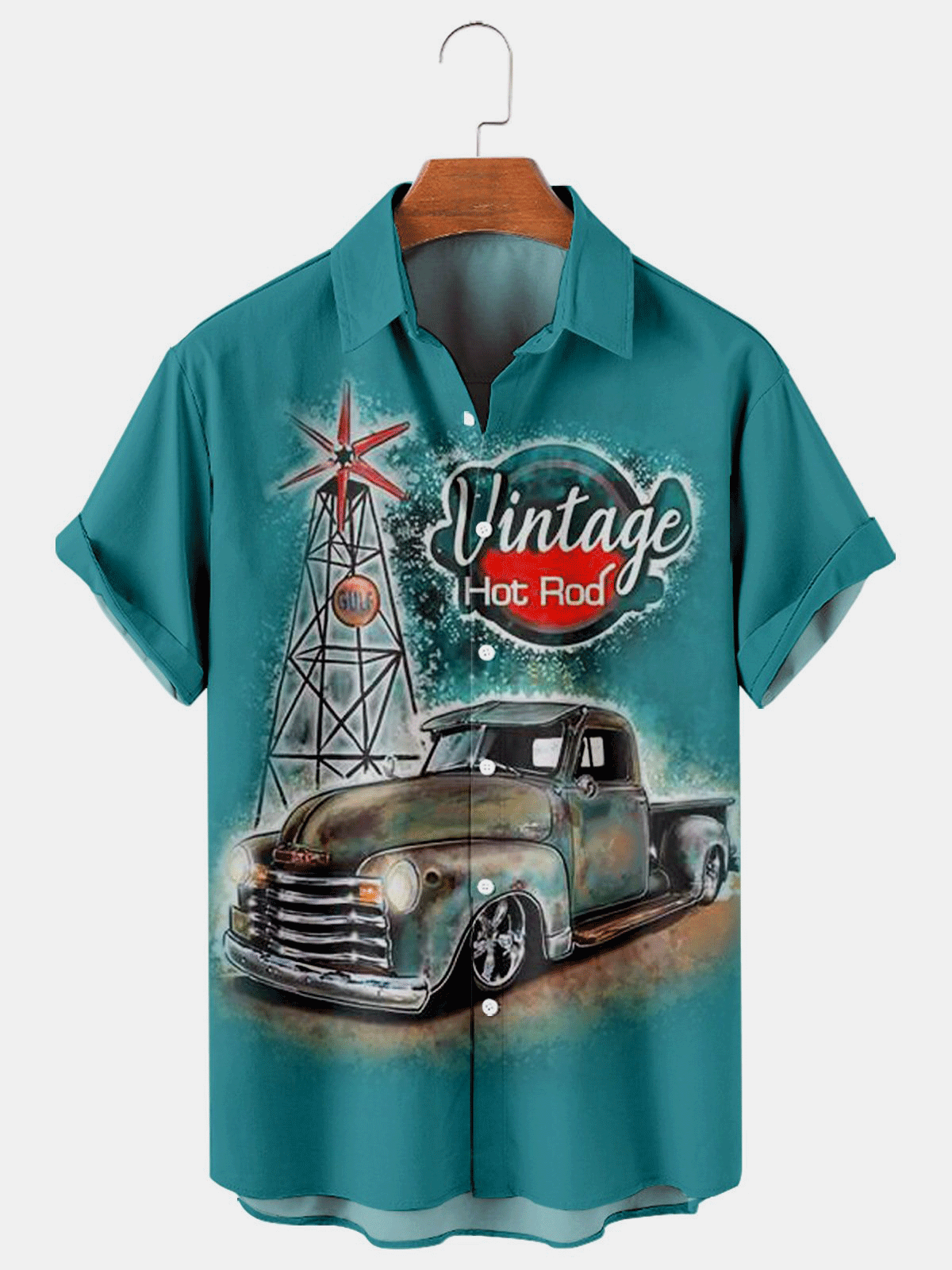 

Casual Style Sports Series Racing Element Lapel Short-Sleeved Shirt Print Top, Blue, Men's Floral shirt