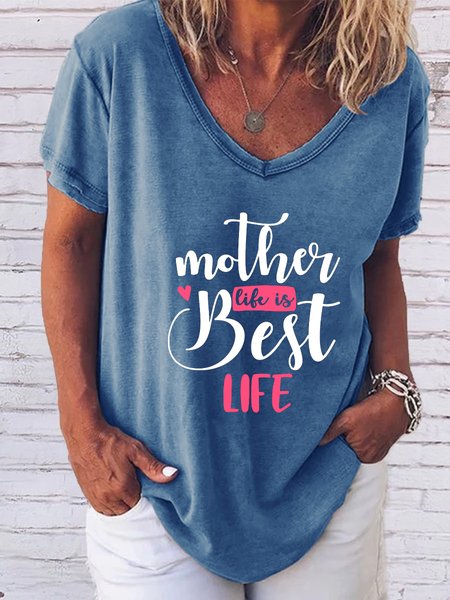 

Mother Life Is Best Life V-neck T-shirt, Blue, T-shirts