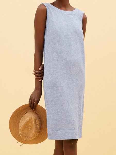 

Casual Loosen Solid Crew Neck Sleeveless Dress, Light blue, Midi Dresses