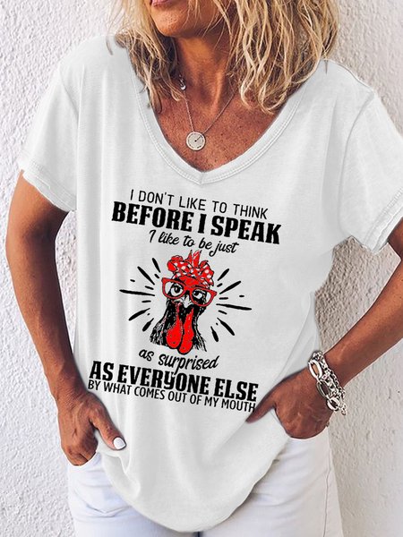 

I Don't Like To Think Before I Speak V Neck Casual Short Sleeve T-Shirt, White, T-shirts