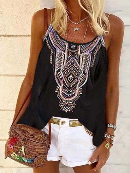 

Casual Spaghetti Knit Tank, Black, Tank Top
