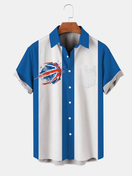 

Men's Sports Collection Basketball Print Casual Short Sleeve Hawaiian Shirt, Blue, Men's Floral shirt