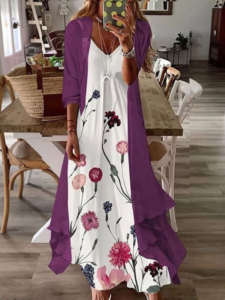 

Boho Cotton Loosen Short Sleeve Woven Dress, As picture, Floral Dresses
