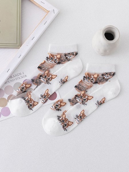 

Glass Silk Cat Socks, Color5, Socks