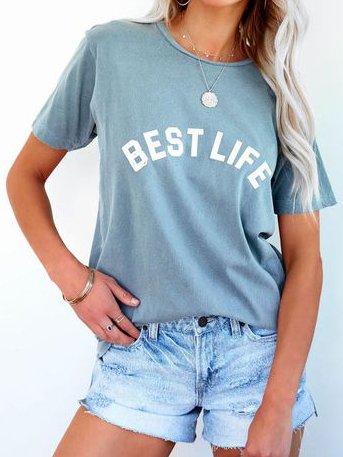 

Best Life Casual Crew Neck Short Sleeve T-Shirt, Blue, Tees & T-shirts