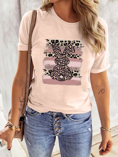 

Casual Leopard Rabbit Short Sleeve T-Shirt, Pink, T-Shirts