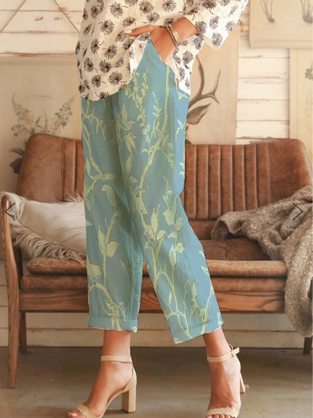 

Sporty Leaves Pants Ninth pants Ninth pants, Light blue, Pants