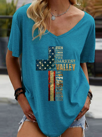 

Casual Flag Regular Fit Cotton Blends Short Sleeve T-Shirt, Blue, T-Shirts