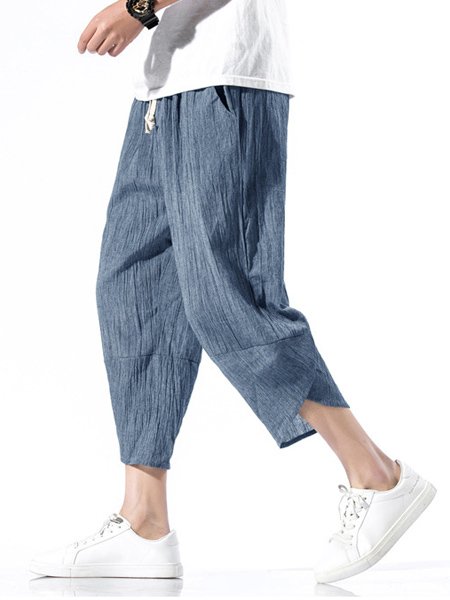 

Men's casual cotton linen loose harem pants, Blue gray, Shorts