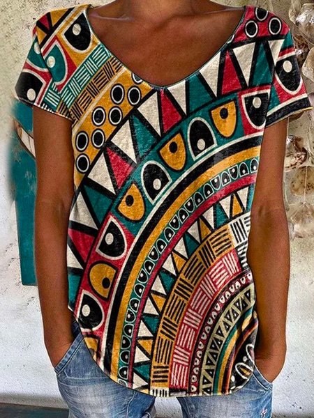 

Crew Neck Casual Loosen Short Sleeve T-shirt, As picture, T-Shirts