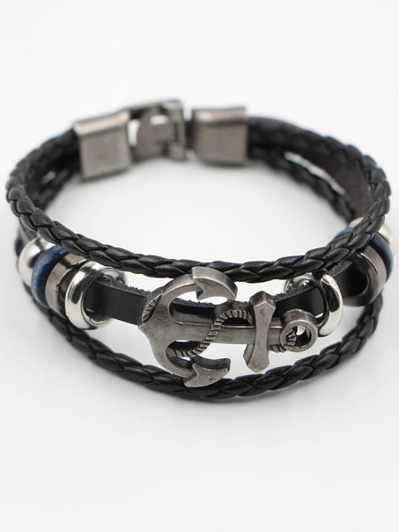 Men's Braided Leather Cord Bracelet, As picture, Men's Accessories