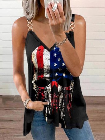 

Regular Fit Vintage Skull and Crossbones Flag Cotton Blends Knit Tank, Black, Tanks & Camis