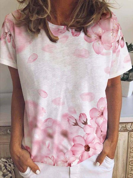 

Floral Sweet Loosen Short Sleeve Tops, As picture, T-shirts
