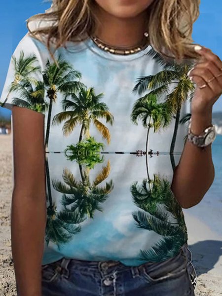 

Casual Crew Neck Loosen Short Sleeve T-Shirt, Green, T-Shirts
