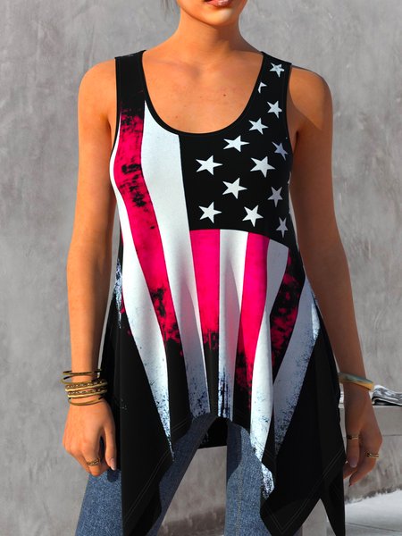 

Loosen Geometric Casual Knit Tank, Black, Tank Top