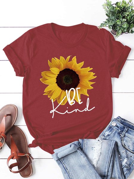 

Sunflower Be Kind Women's Short Sleeve T-Shirt, Red, T-shirts