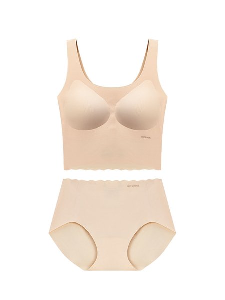 

Ladies Nude Skin-Friendly Comfortable Vest Type Seamless Underwear Mid Waist Briefs Set, Bra&Bra Sets