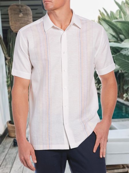 

Short Sleeve Casual Cotton And Linen Short Sleeve Shirt, White, Shirts ＆ Blouse