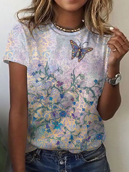

Butterfly Loosen Short Sleeve T-Shirt, Multicolor, T-Shirts