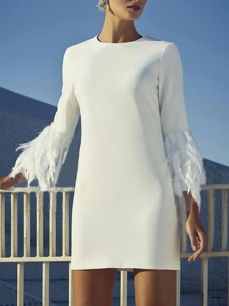 

Elegant Long Sleeve Solid Regular Fit Mini Dress, White, Mini Dresses
