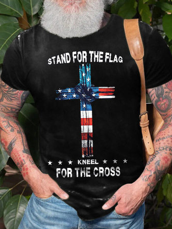 

Men's American Flag Graphic Print Crew Neck Short Sleeve Tee, Black, T-Shirts