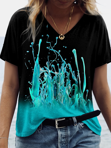 

Casual V Neck Short Sleeve T-Shirt, Blue, T-Shirts