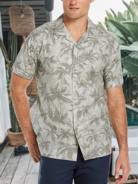

Cotton And Linen Casual Short Sleeve Shirt, Gray, Shirts ＆ Blouse
