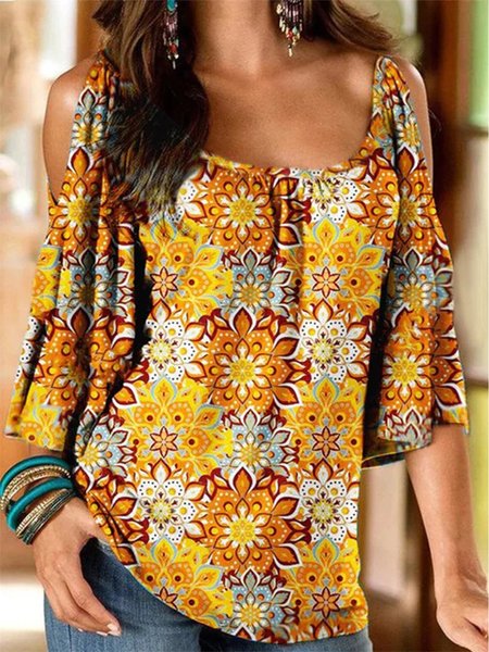 

Boho Tribal Pattern 3/4 Sleeve Plus Size Casual Tops, Multicolor, Blouses & Shirts