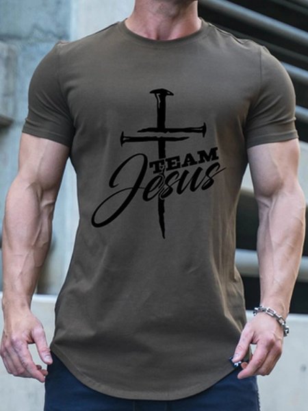 

Men's Casual Cross Print Short Sleeve T-Shirt, Army green, T-Shirts