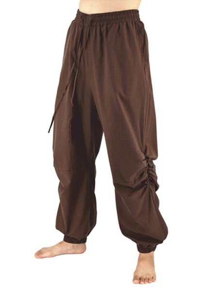 

Men's Cotton Linen Loose Casual Harem Pants, Brown, Pants