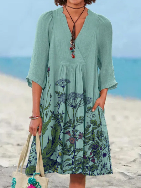 

Casual Floral Regular Fit Short Sleeve Woven Dress, Lake blue, Dresses