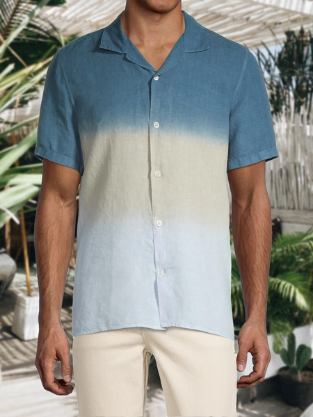 

Cotton and Linen Style Gradient Colorblock Versatile Linen Shirt, As picture, Shirts ＆ Blouse