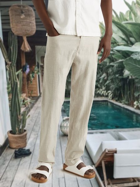 

Cotton And Linen Casual Pants, Apricot, Pants