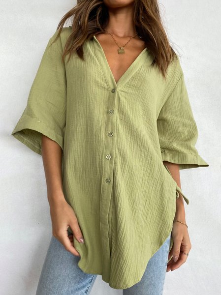 

Plain Casual Regular Fit Short Sleeve Blouse, Green, Blouses & Shirts