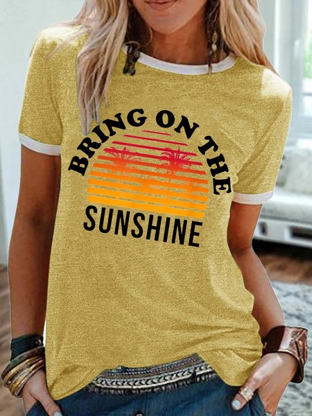 

Bring On The Sunshine Loosen Short Sleeve Tops, Yellow, T-shirts