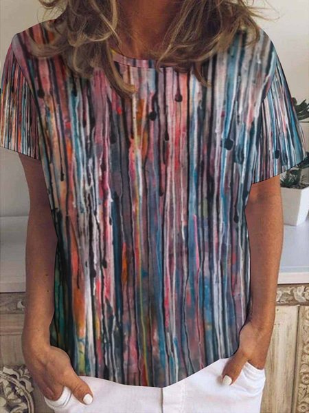 

Colorful Stripe Women's Short Sleeve T-Shirt, As picture, T-shirts